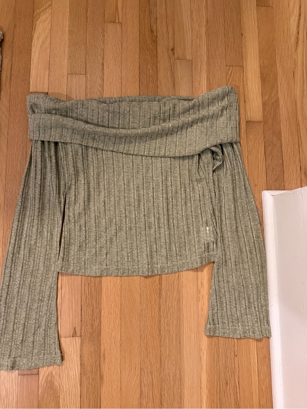 Princess Polly Ribbed Off-Shoulder Top in Sage Green